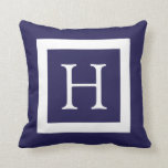 Navy Blue White Custom Monogram Throw Pillow
