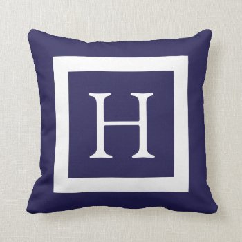 Navy Blue White Custom Monogram Throw Pillow by D_Zone_Designs at Zazzle