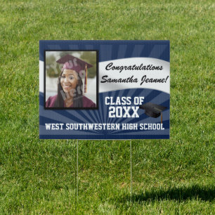 Navy Blue/White Custom Photo Graduation Yard Sign