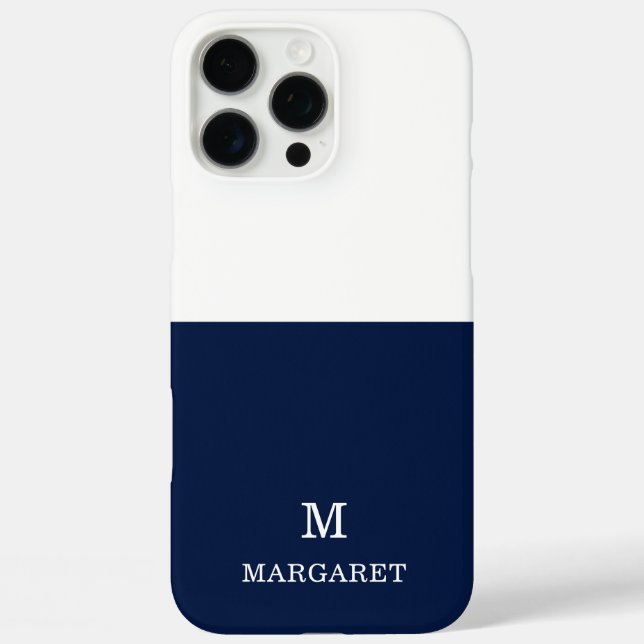 navy blue & white customized name initial Case-Mate iPhone case (Back)