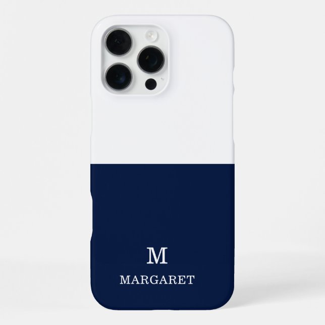 navy blue & white customized name initial iphone case (Back)