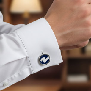 Navy Blue & White Dachshund Cufflinks   Wiener Dog