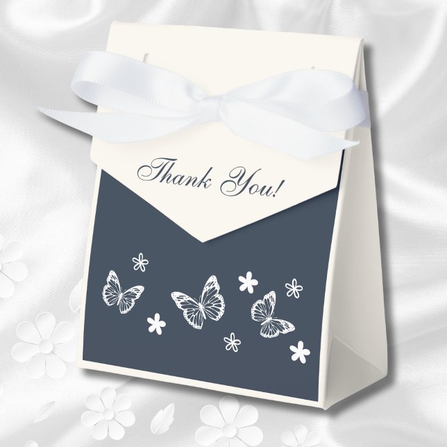 Navy Blue White Daisy Butterfly Bridal Shower Favor Boxes (Creator Uploaded)