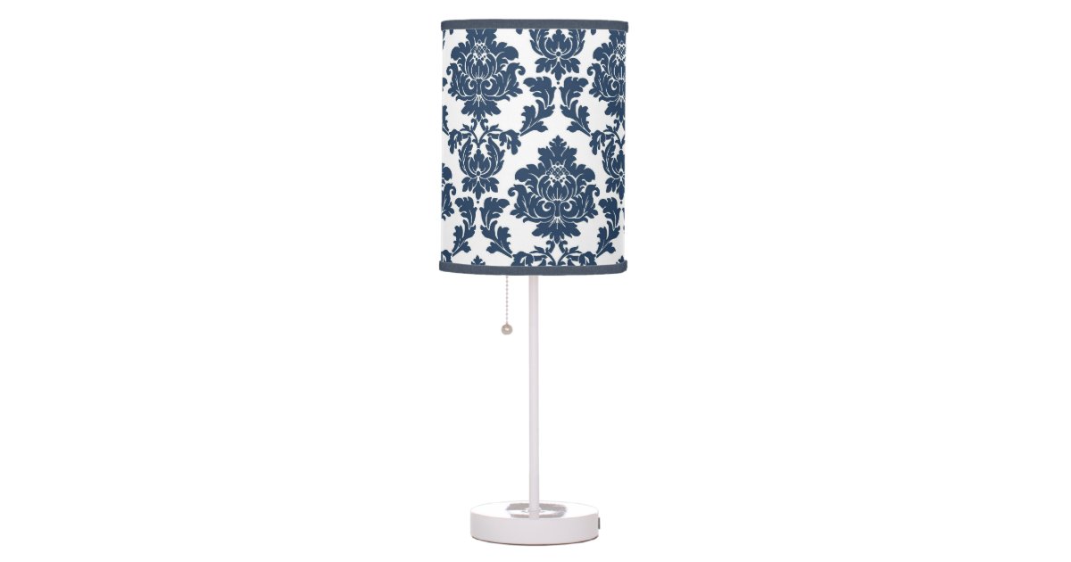 Navy Blue White Damask Lamp Shade Zazzle Com Navy Blue White Damask Lamp Shade, Damask Lamp Shade