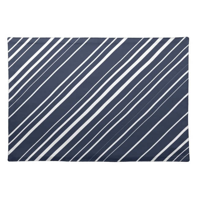 Navy Blue & White Diagonal Stripes Cloth Placemat (Front)