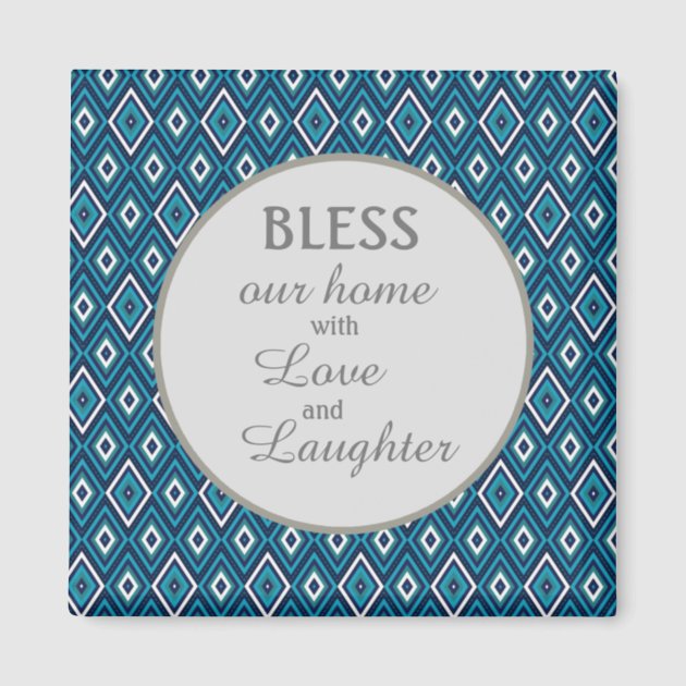 Navy Blue White Diamond Bless Our Home Magnet | Zazzle