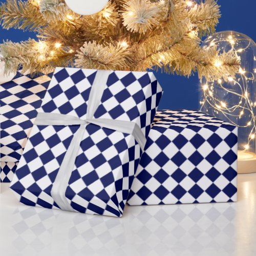 Navy Blue  White Diamond Pattern Simple Masculine Wrapping Paper