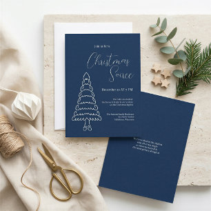 Navy Blue White Elegant Christmas Party Invitation
