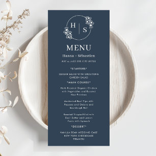 Navy Blue White Elegant Classic Wedding  Menu