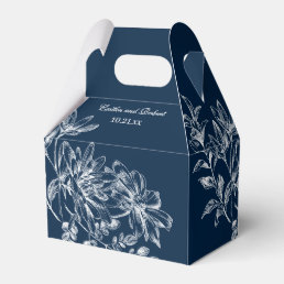 Navy Blue White Elegant Floral Wedding Favor Box