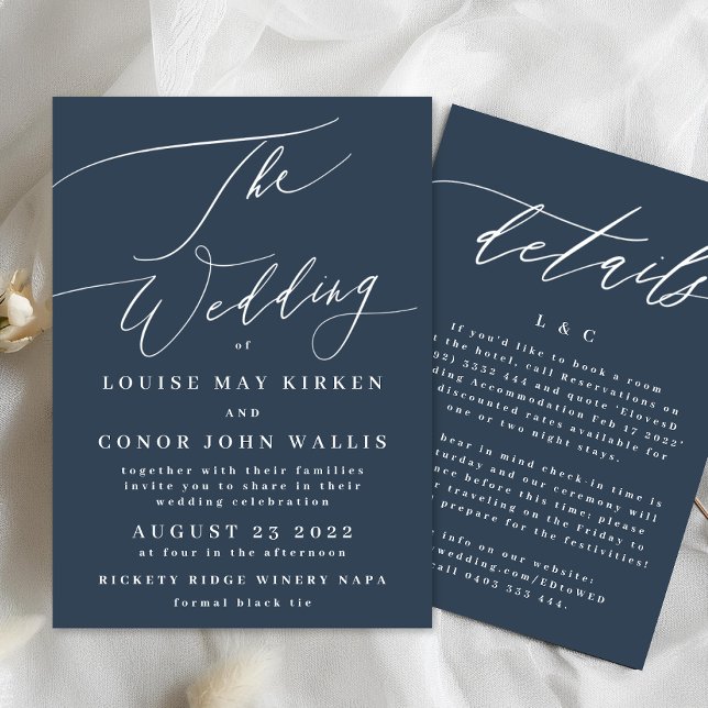 Navy Blue White Elegant The Wedding Invitation (Creator Uploaded)
