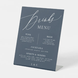 Navy Blue White Elegant Wedding Bar Drink Menu Pedestal Sign