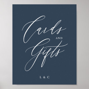 Navy Blue White Elegant Wedding Cards Gifts Poster