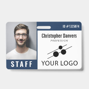Navy Blue White Employee ID Photo & Large Logo Badge