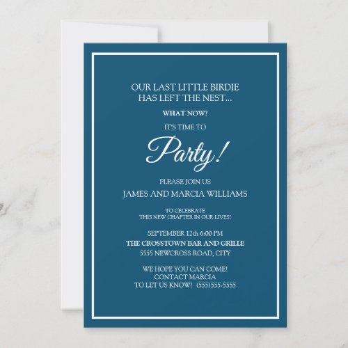 Navy Blue White Empty Nest Party Invitation