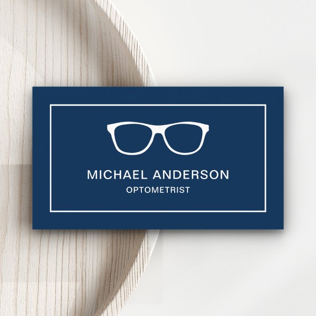 Navy Blue White Eyeglasses Eye Doctor Optometrist Business Card (Creator Uploaded)