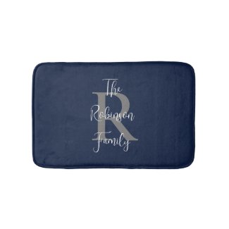 Navy Blue White Family Name Classic Monogrammed 