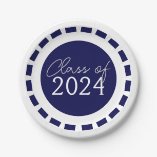 Navy Blue & White Filmstrip Class Year Graduation Paper Plates
