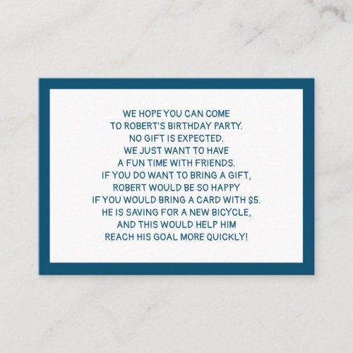 Navy Blue White Fiver 5 Dollar Birthday Party Enclosure Card