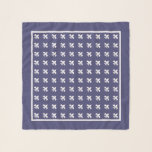 Navy Blue White Fleur de Lis Pattern Scarf<br><div class="desc">This scarf features a classic white French fleur de lis pattern arranged diagonally on a navy blue background. A thin white border and wider navy blue border frame the design.</div>