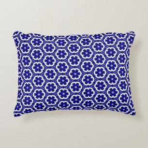 Navy Blue & White Floral Accent Pillow