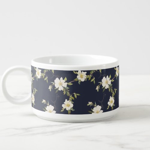 Navy Blue White Floral Bowl