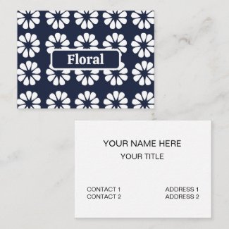 Navy Blue White Floral Business Card