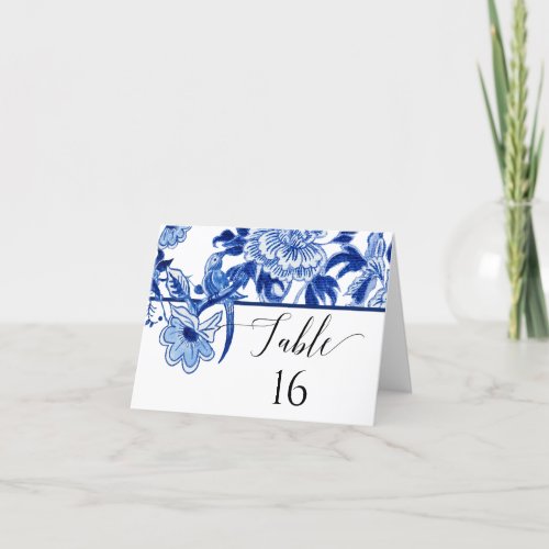 Navy Blue White Floral Chinoiserie Table Number