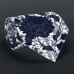 Navy Blue & White Floral Damask Aristocrat Wedding Neck Tie<br><div class="desc">A sophisticated and elegant navy blue wedding neck tie featuring a floral vine of Dahlias with an acanthus leaf damask swirl background. An excellent choice for groom and groomsmen.</div>