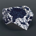Navy Blue & White Floral Damask Aristocrat Wedding Neck Tie<br><div class="desc">A sophisticated and elegant navy blue wedding neck tie featuring a floral vine of Dahlias with an acanthus leaf damask swirl background. An excellent choice for groom and groomsmen.</div>