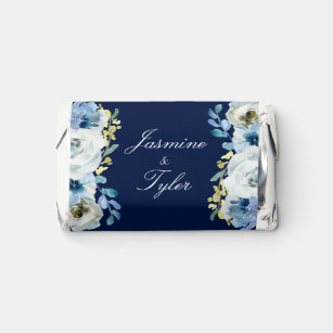 Navy Blue White Floral Elegant Modern Wedding Hershey's Miniatures