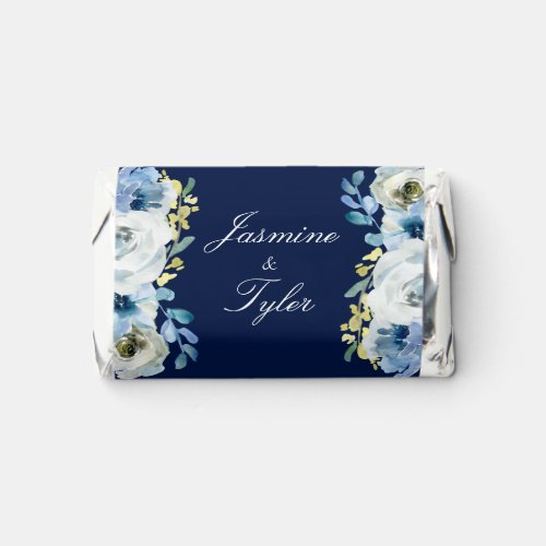 Navy Blue White Floral Elegant Modern Wedding Hersheys Miniatures
