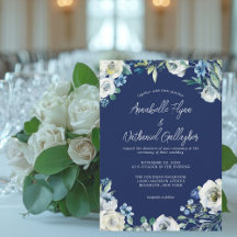 Navy Blue White Floral Handwritten Winter Wedding