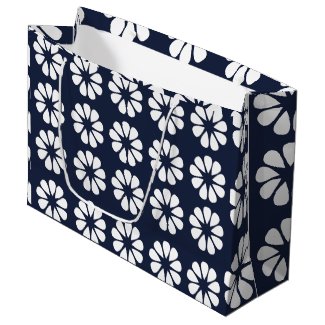 Navy Blue White Floral Large Gift Bag