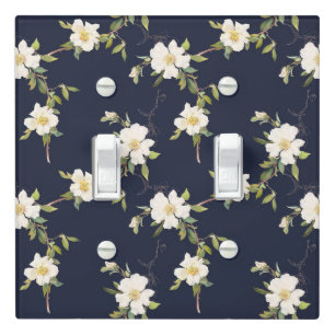 Navy Blue White Floral Light Switch Cover