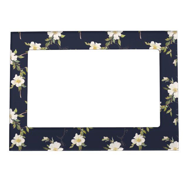 Navy Blue White Floral Magnetic Frame (Front)