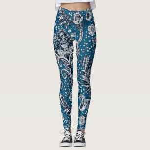 Blue Paisley Pattern Printed Leggings