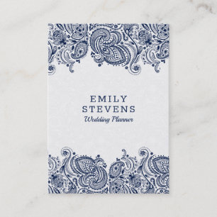 Navy-blue & White Floral Paisley Lace Business Card