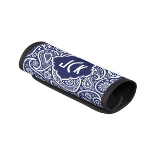 Navy Blue & White Floral Paisley Pattern 2 Luggage Handle Wrap