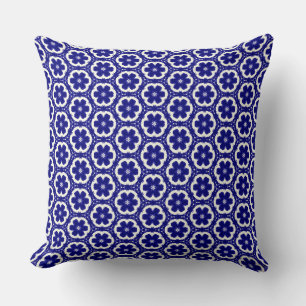 Navy Blue & White Floral Throw Pillow