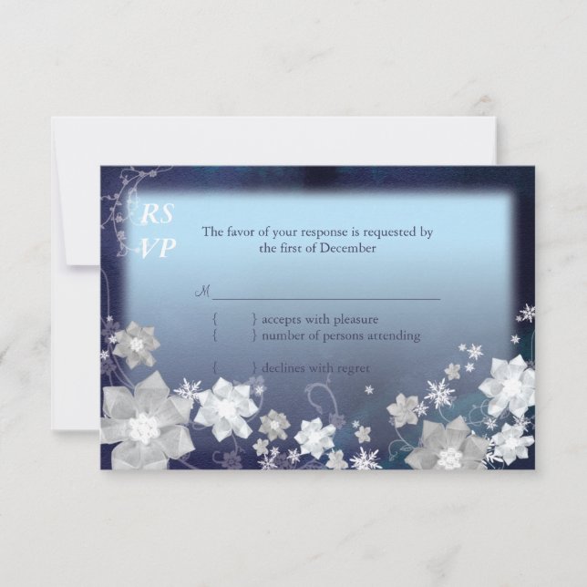 Navy Blue & White Floral Winter Wedding RSVP (Front)