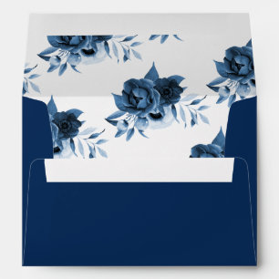 Navy blue white florals flowers envelope