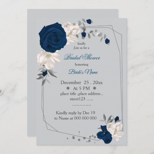 navy blue  white flowers geometric bridal shower invitation