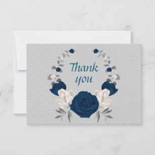 navy blue & white flowers gray leaves wreath thank you card
