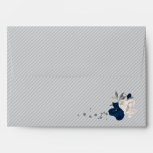 navy blue & white flowers gray wedding envelope