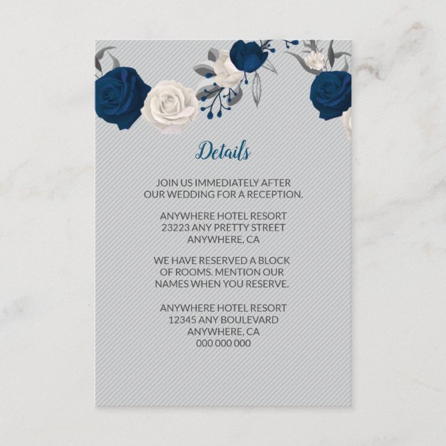navy blue white flowers silver leaves gray details enclosure card (Front)