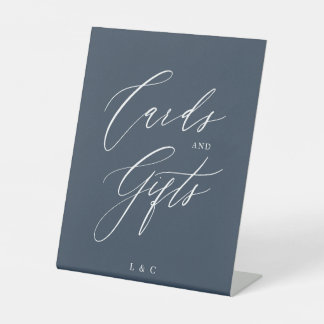 Navy Blue White Formal Wedding Cards Gifts Pedestal Sign