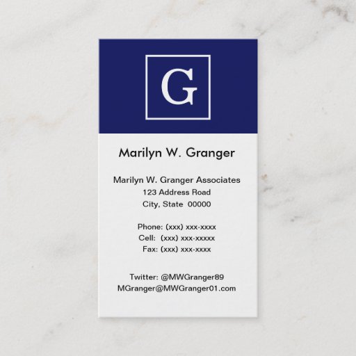 Customizable Navy Blue White Framed Initial Monogram Business Card Templates