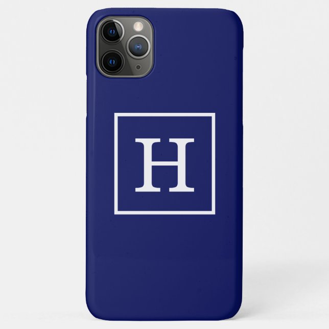 Navy Blue White Framed Initial Monogram Case-Mate iPhone Case (Back)