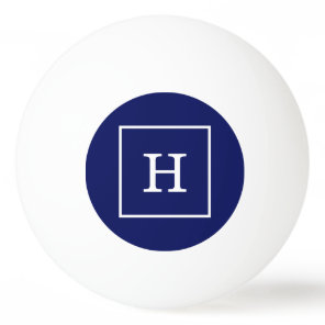 Navy Blue White Framed Initial Monogram Ping Pong Ball